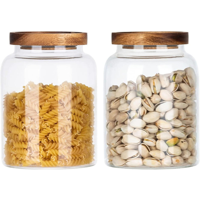Prep & Savour 2 Pack Glass Jar With Airtight Wooden Lid Cereal